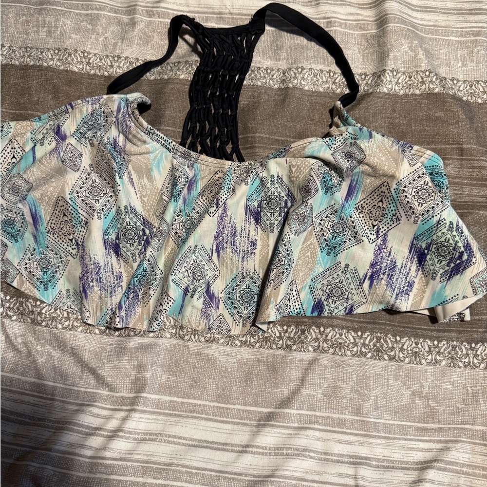 Patterned Women's Swim Top with Black Straps